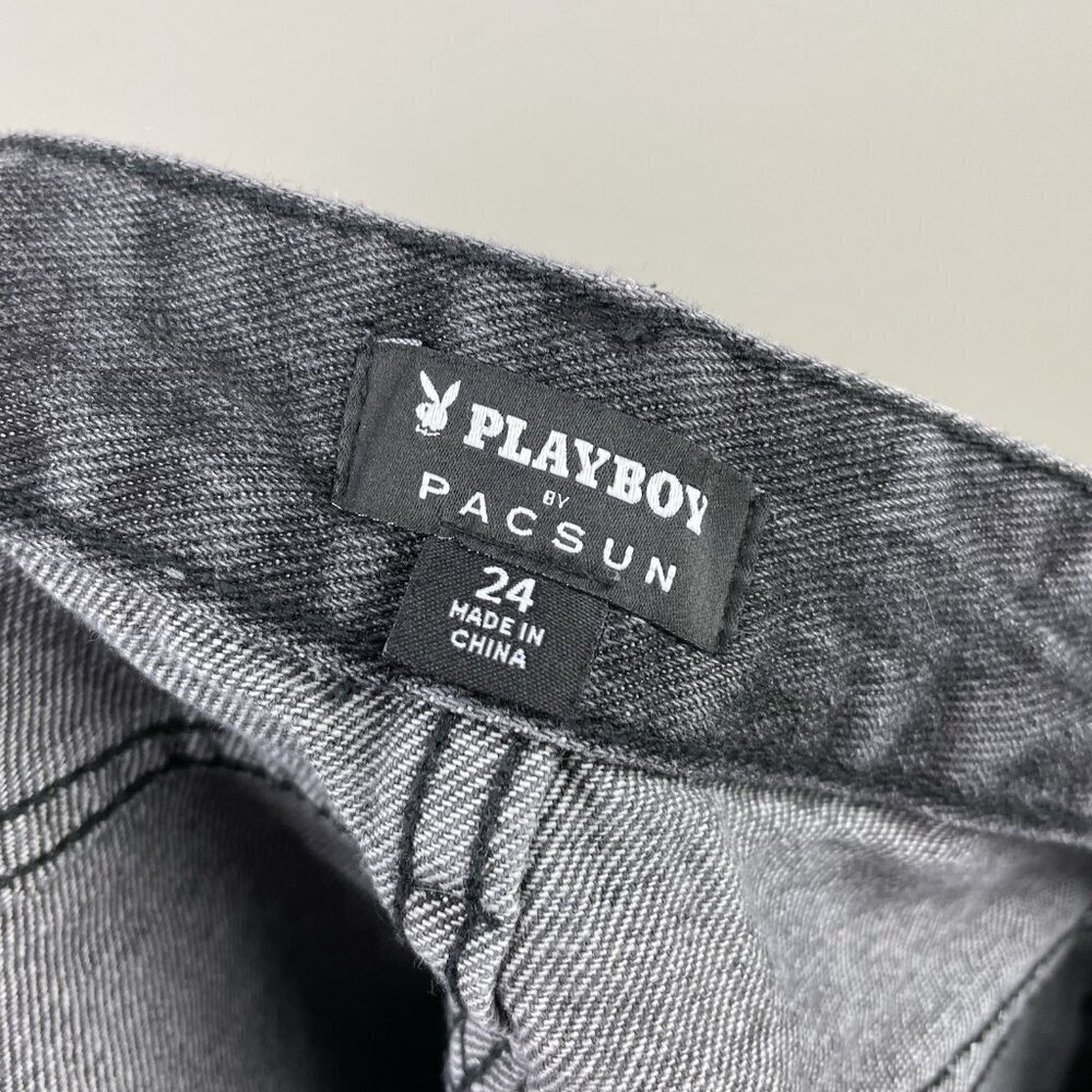 Playboy By Pacsun Women's 24 Black Denim High Rise Mini Skirt Bedazzeled Bunny - Picture 11 of 13